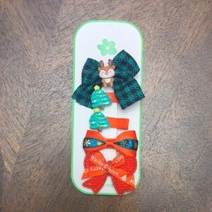 Hair Clip Set - Christmas Trees and Raindeer set of 5 clips